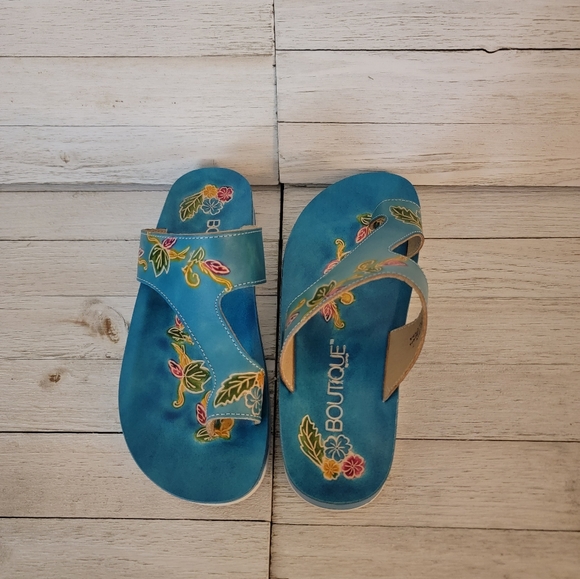 40% OFF SALE-CORKYS- DOROTHY TURQUOISE FLORAL SANDALS - Picture 5 of 7